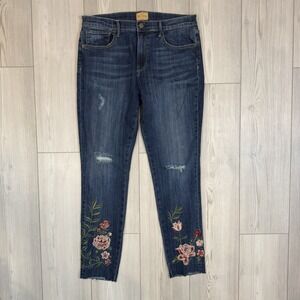 Driftwood Jackie Embroidered Floral Distressed Raw Hem Jeans Women's Size 31